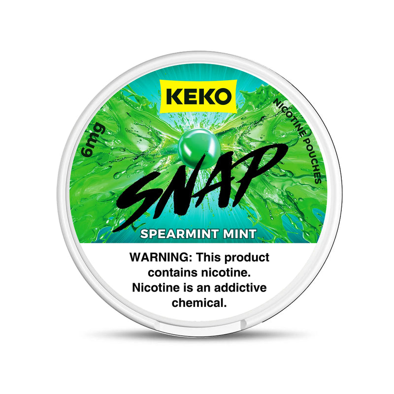KEKO Snap Spearmint Mint nicotine pouches container on a white background