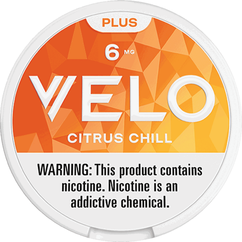 VELO Plus Citrus Chill nicotine pouch can - synthetic nicotine, tangy citrus flavor