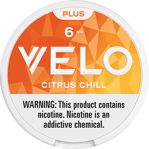 VELO Plus Citrus Chill nicotine pouch can - synthetic nicotine, tangy citrus flavor
