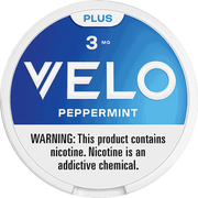 VELO Plus Peppermint nicotine pouch can - synthetic nicotine, cool peppermint flavor