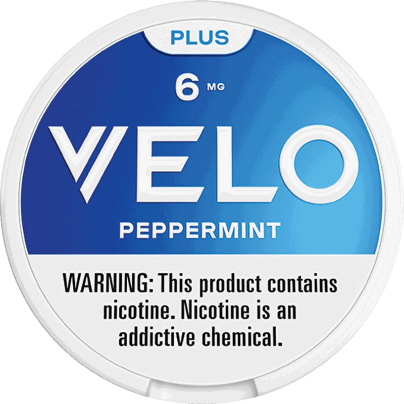 VELO peppermint nicotine product packaging with blue and white design.