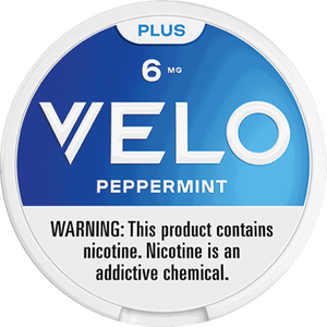 VELO peppermint nicotine product packaging with blue and white design.