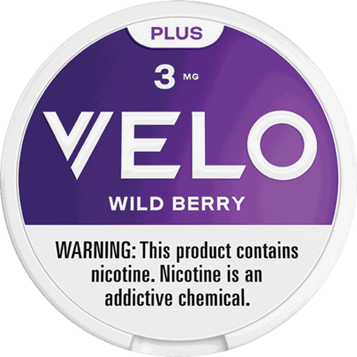 VELO Plus Wild Berry nicotine pouch can - synthetic nicotine, bold berry flavor