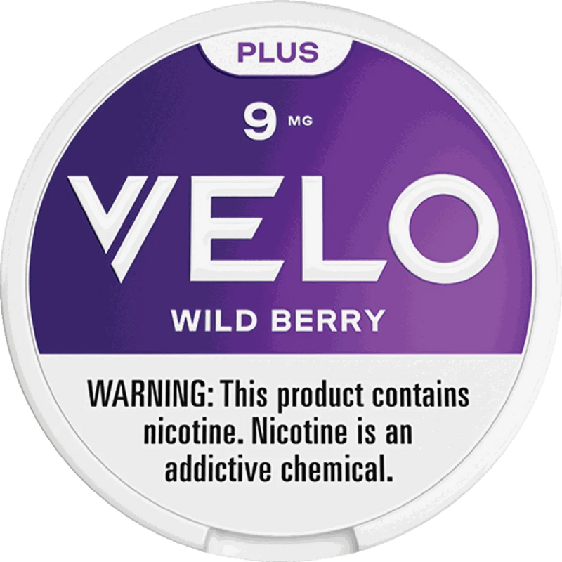 Velo Wild Berry nicotine product packaging with purple and white design.