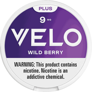 Velo Wild Berry nicotine product packaging with purple and white design.