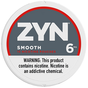 ZYN smooth nicotine pouch container with warning label on a white background